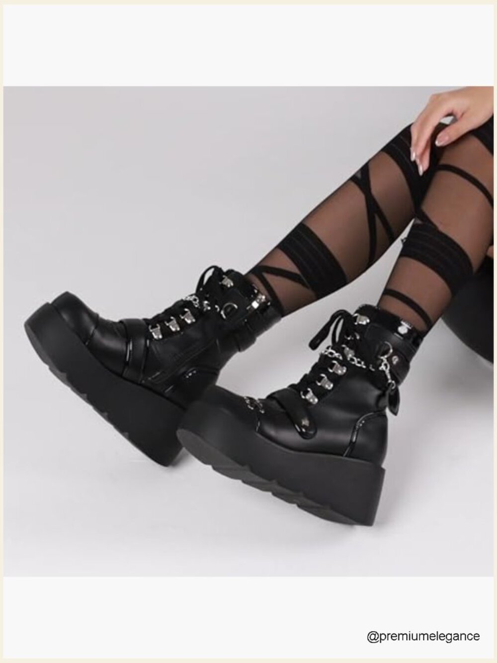 Goth Platform Ankle Boots Kawaii Round Toe Wedge Lace Up Zipper Booties - Picture 3 of 7